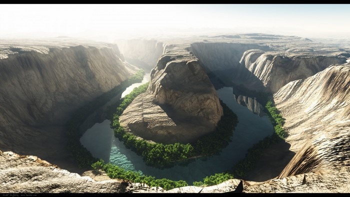 Horseshoe Bend Canyon with River and Greenery