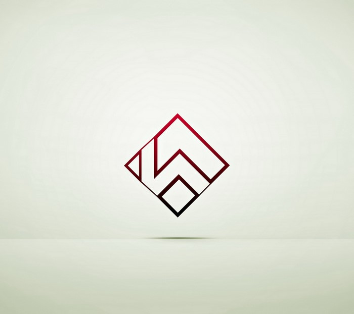 Abstract geometric logo with red gradient