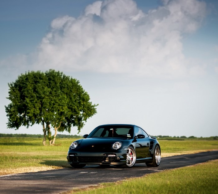 Black Porsche 911 Turbo on a Country Road