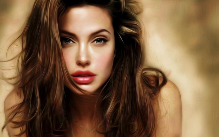 Angelina Jolie portrait with long brown hair