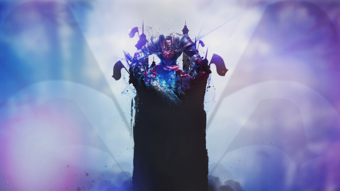 Garen from League of Legends on a dark pedestal