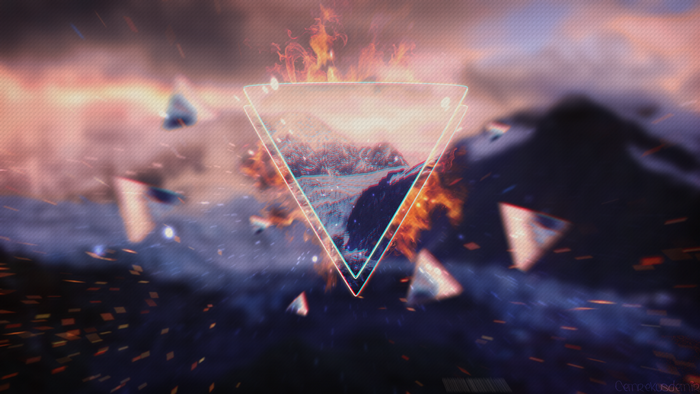 Digital art with triangles and flames