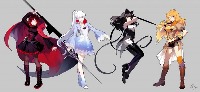 Ruby Rose, Weiss Schnee, Blake Belladonna, and Yang Xiao Long from RWBY