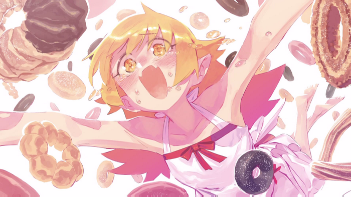 Oshino Shinobu from Monogatari Series surrounded by donuts