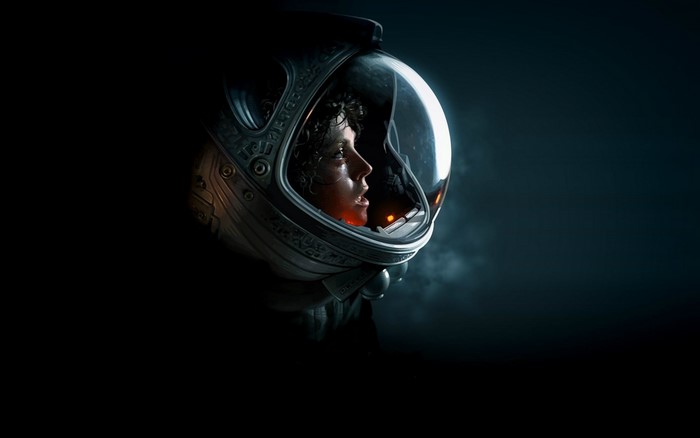 Ellen Ripley from Alien in a space suit helmet