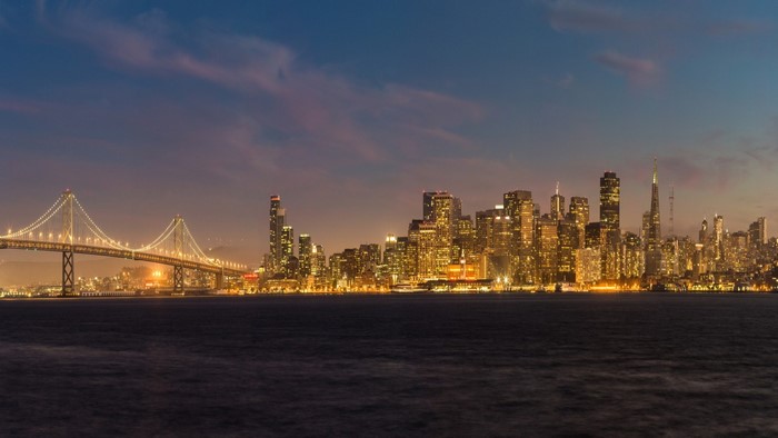 San Francisco Bay Bridge and Skyline at Dusk