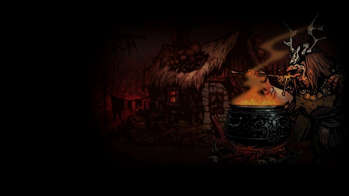 Darkest Dungeon screenshot of a witch by a cauldron