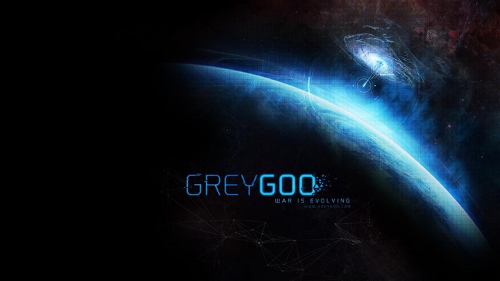 Grey Goo game logo with planet and galaxy