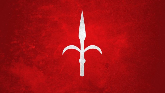 White spearhead on a red textured background