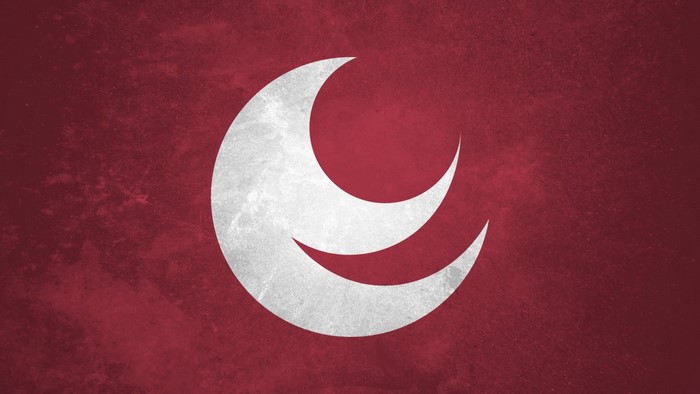 Crescent symbol on a red textured background