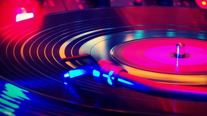 DJ turntable with colorful lights