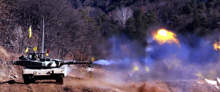 K1 88 Tank firing during military exercise
