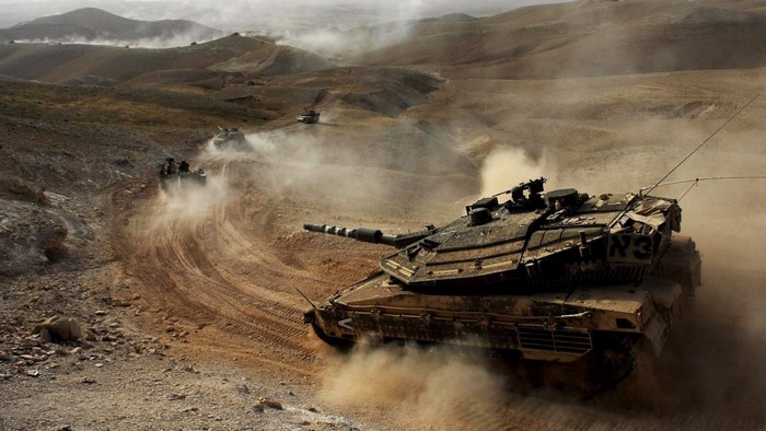 Merkava tanks of the Israel Defense Forces in a desert