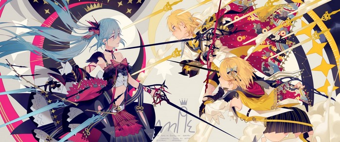 Hatsune Miku, Kagamine Rin, and Kagamine Len illustration