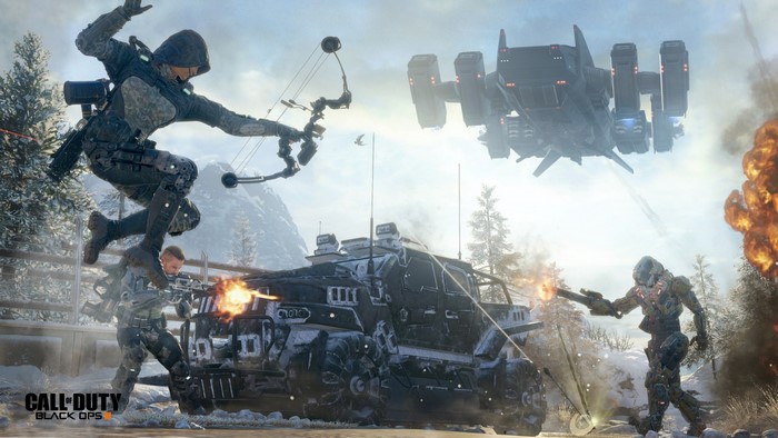 Call of Duty Black Ops III soldiers in combat with vehicle and aircraft