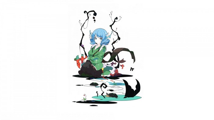 Wakasagihime from Touhou with a turtle