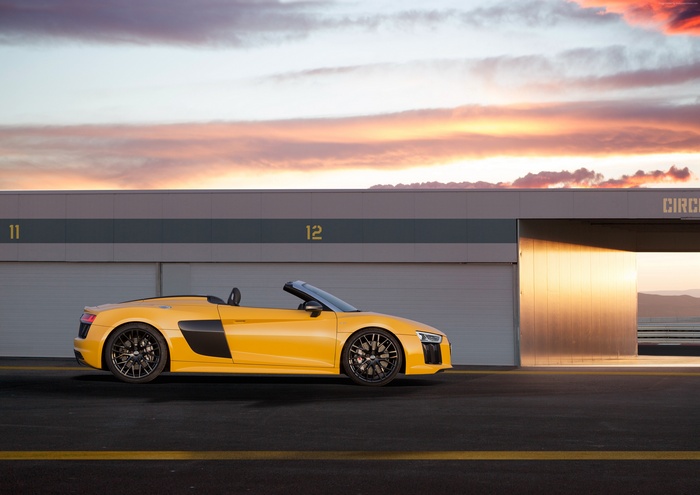 Yellow Audi R8 Convertible at a Circuit