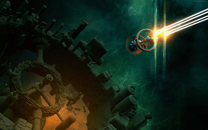 Spaceship firing lasers in space