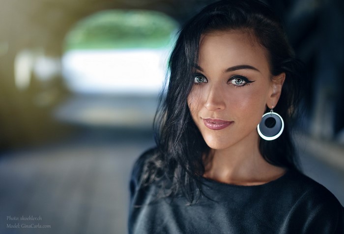 Portrait of a Woman with Striking Blue Eyes
