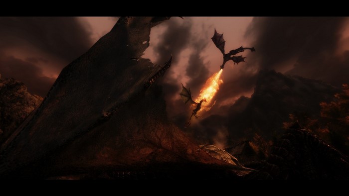 Dragons fighting in The Elder Scrolls V: Skyrim