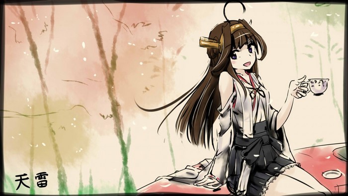 Kongou from Kantai Collection holding a teacup