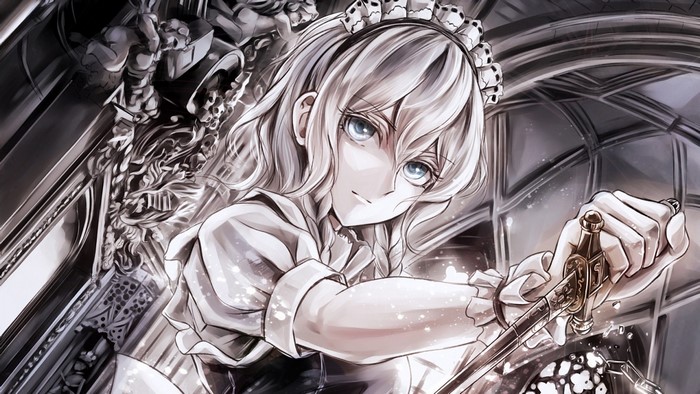 Izayoi Sakuya from Touhou holding a sword
