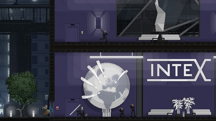 Gunpoint screenshot with agents and a globe