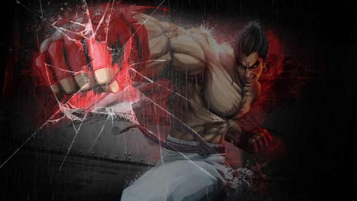 Kazuya Mishima from Tekken punching through broken glass