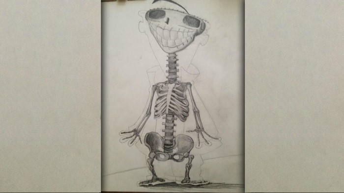 Cartoon skeleton drawing with large smile