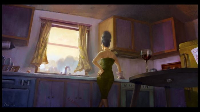 Marge Simpson from The Simpsons in a kitchen