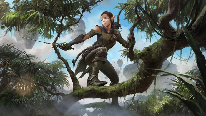 Elf warrior with sword in a jungle on Magic The Gathering