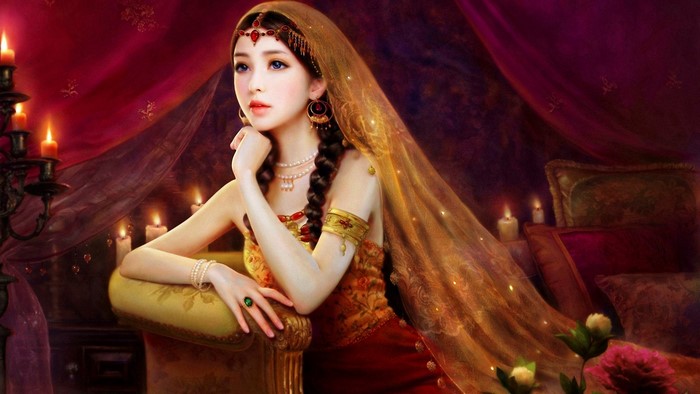 Fantasy art of a beautiful woman in ornate attire