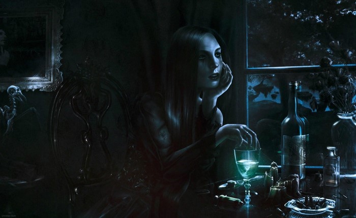 Fantasy art of a woman by a window
