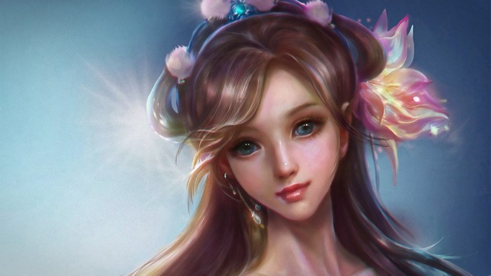 Fantasy anime girl with flower in her hair