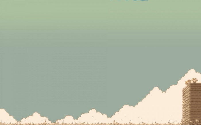 Pixel art of a tower with figures on top