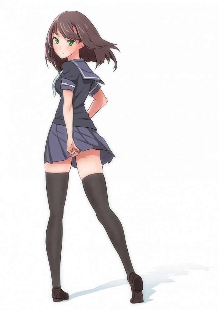 Anime girl in school uniform with thigh-high socks