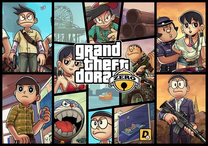 Grand Theft Dora Cartoon Style Illustration