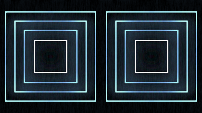 Two sets of concentric glowing squares on a dark background