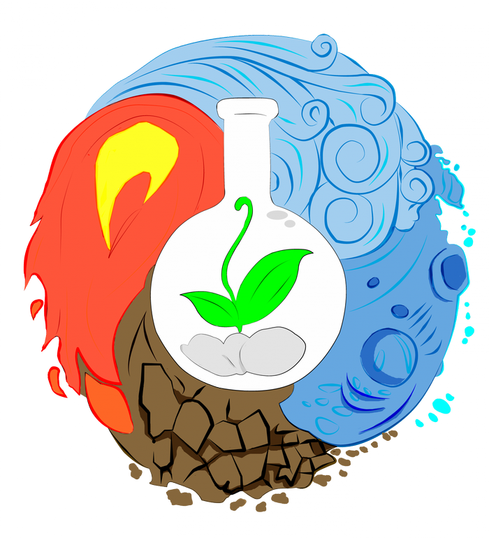 Four Elements and Plant in Flask Illustration
