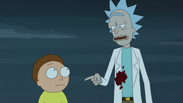Rick and Morty in a dark environment