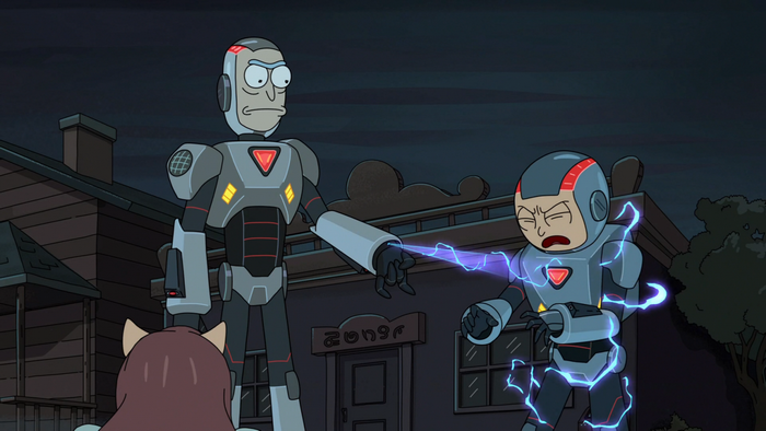 Rick and Morty in mech suits