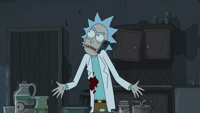 Rick Sanchez from Rick and Morty on the phone