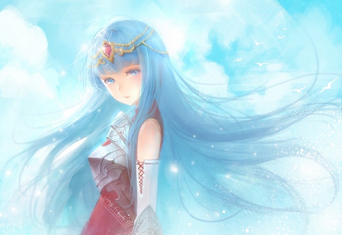 Anime girl with blue hair and armor