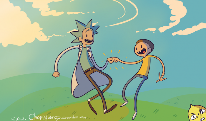 Rick and Morty and Adventure Time Crossover Illustration