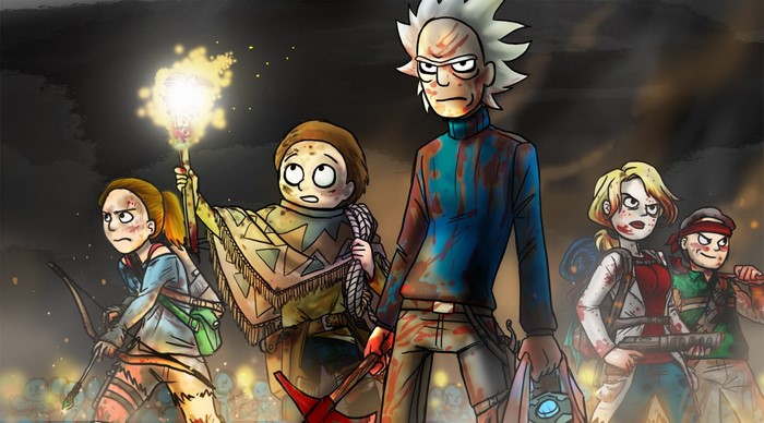 Rick and Morty characters in a post-apocalyptic setting