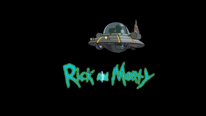 Rick and Morty logo with spaceship