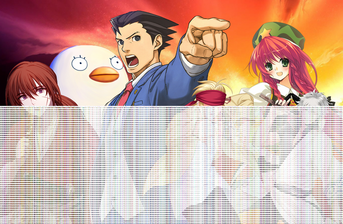 Phoenix Wright, Elizabeth, and Hong Meiling from Touhou Project