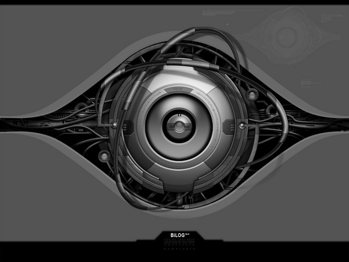 Monochrome illustration of a mechanical eye