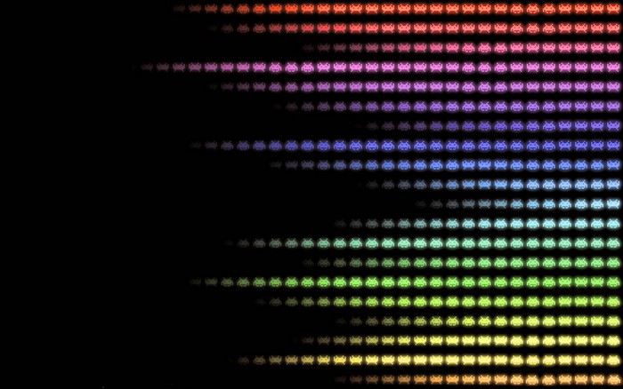 Space Invaders aliens in rainbow colors