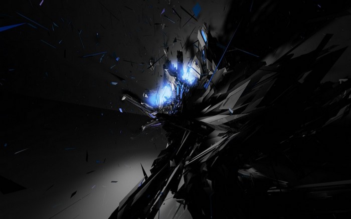 Abstract dark shards with blue light